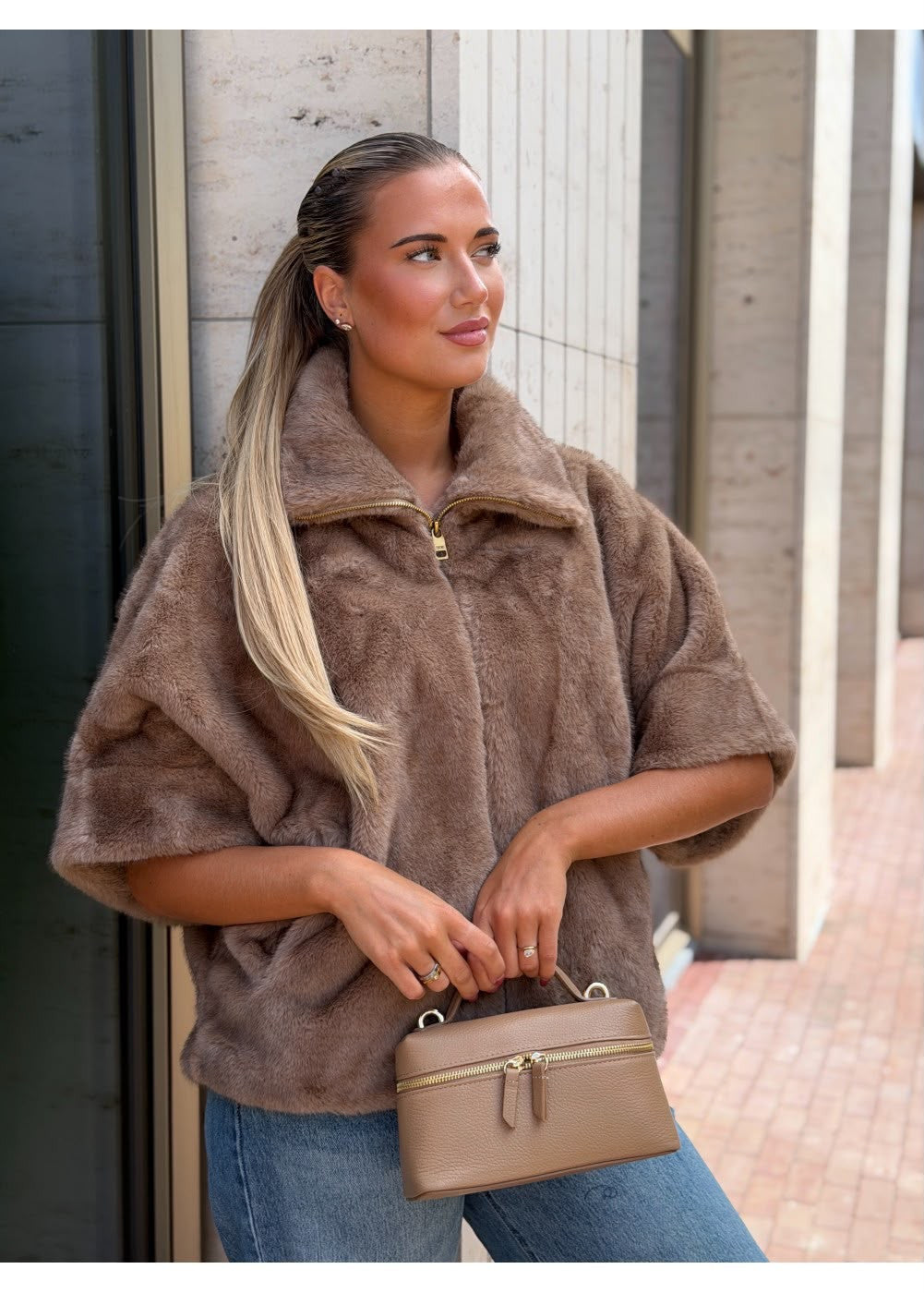 Maison Soft Faux Fur Jacket Cookie 18766
