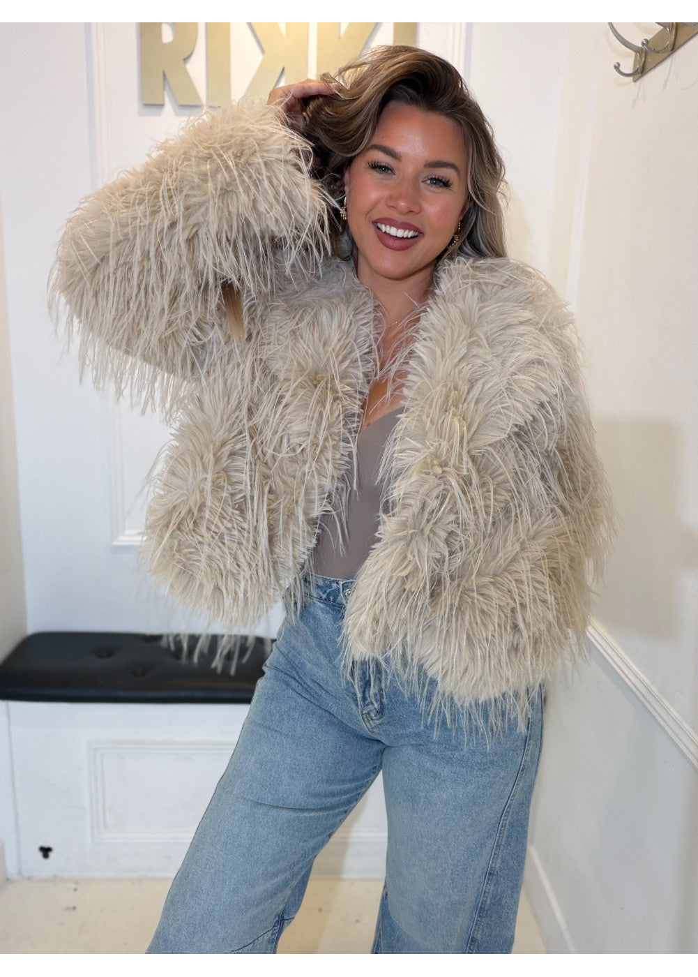 My Favorite Faux Fur Jacket Creme 39206
