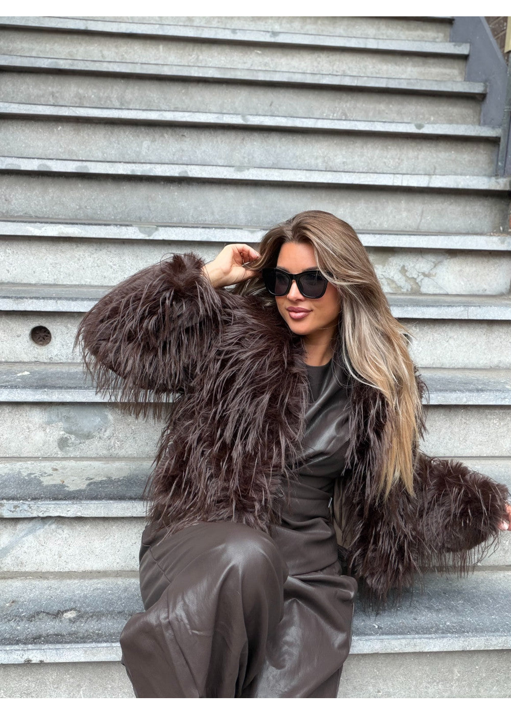 My Favorite Faux Fur Jacket Chocolate 39206