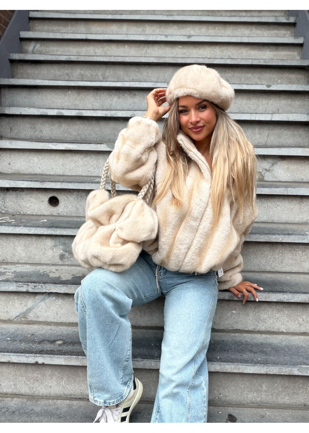 Ready Fur Autumn Faux Fur Jacket Beige 41148-3
