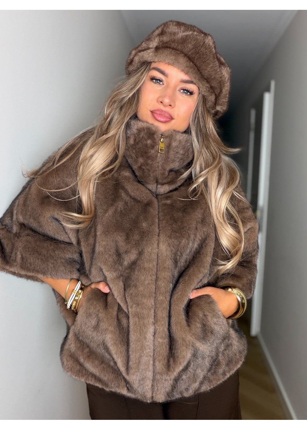 Ready Fur Autumn Faux Fur Jacket Taupe 41148-4
