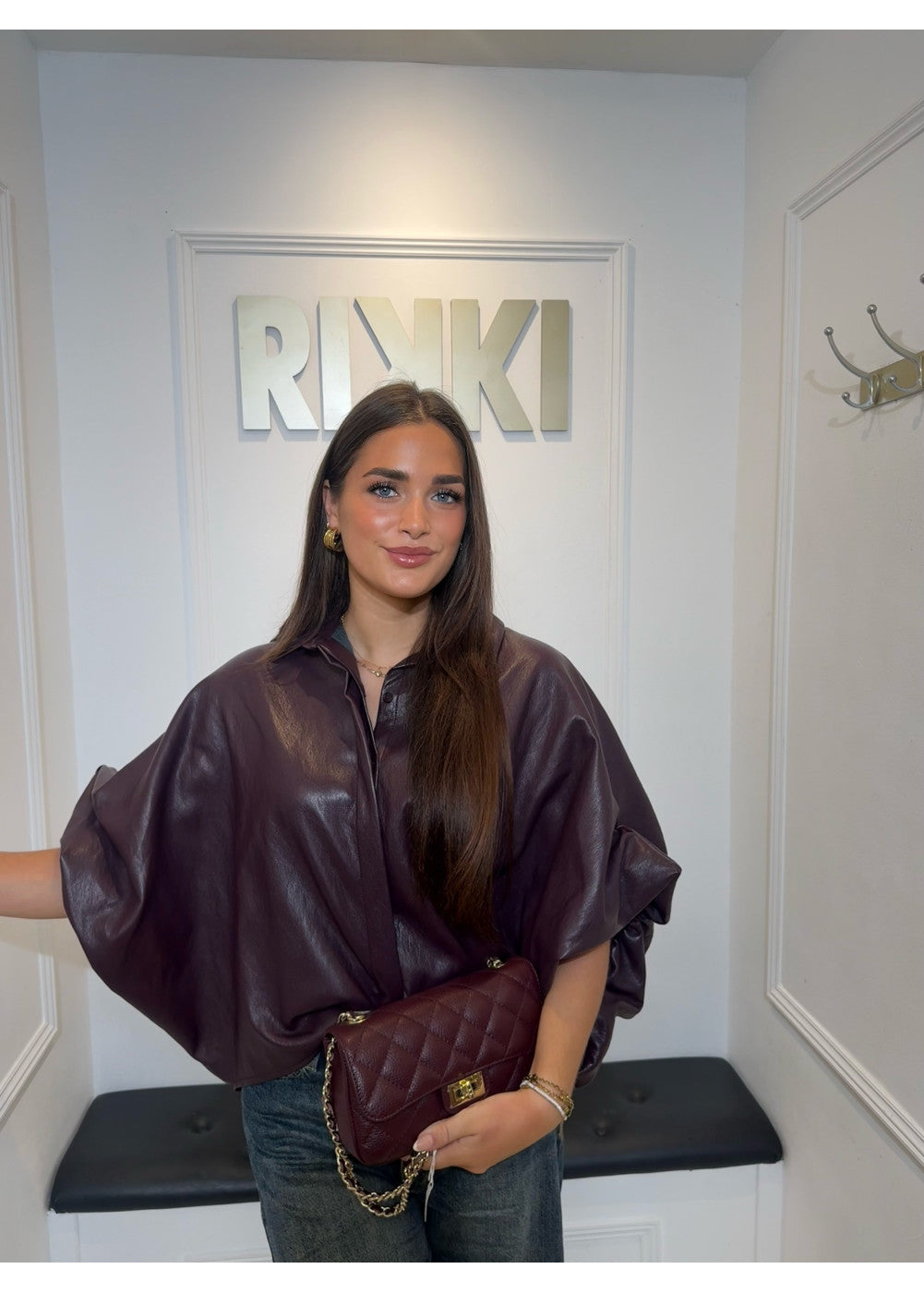 Catching The Vibe Leather Blouse Burgundy 38726
