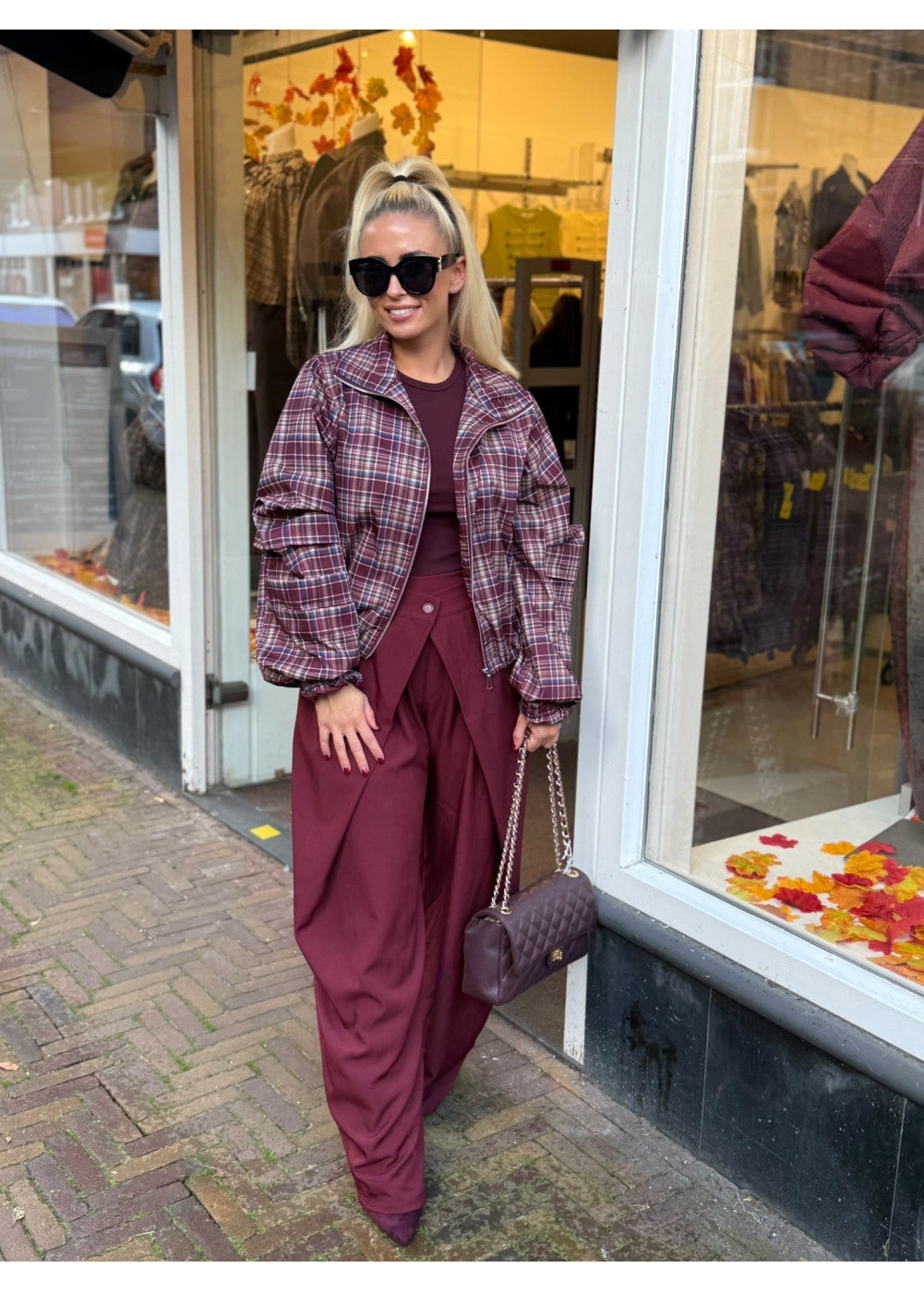 Handle It Checked jacket Burgundy 51096