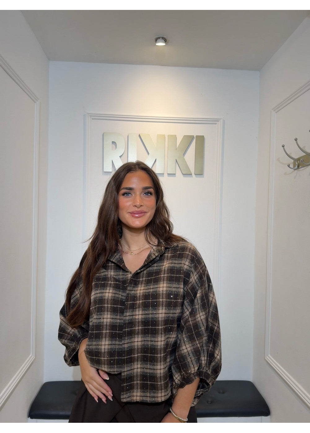 Cozy check blouse brown 2023472
