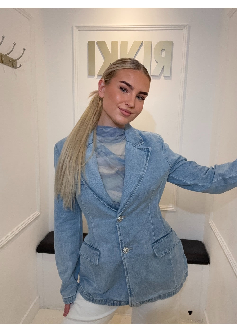 Trendiest In The Office Denim Blazer 3818-1