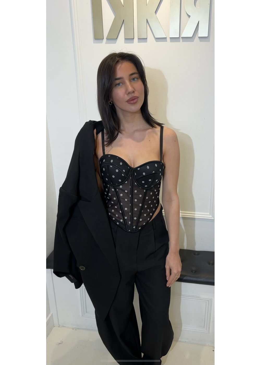 Saturday Dinner Polka Dot Bustier Top Black 9559