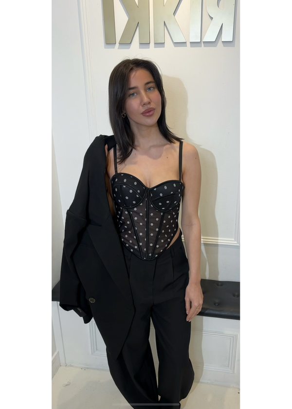 Saturday Dinner Polka Dot Bustier Top Black 9559