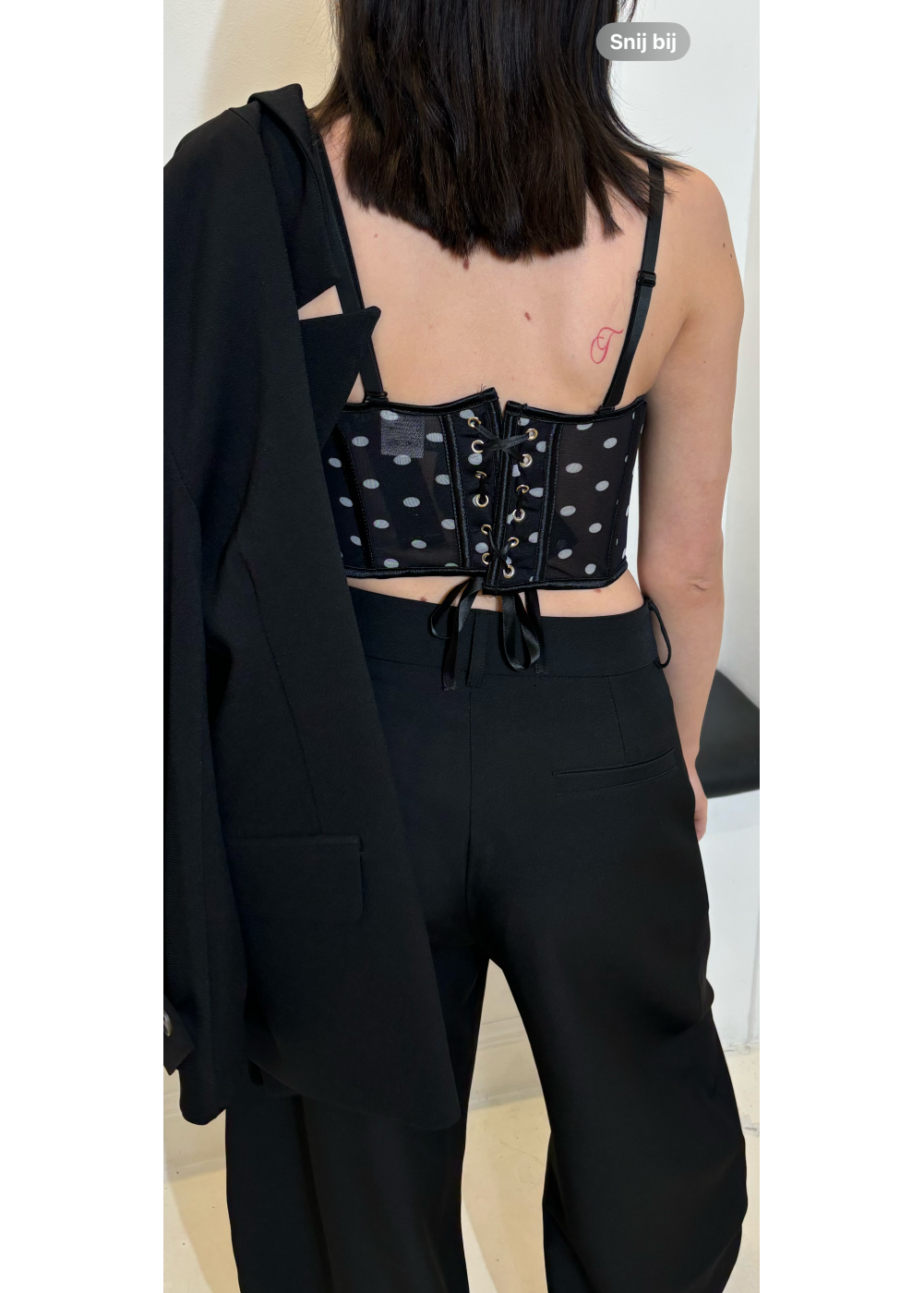 Saturday Dinner Polka Dot Bustier Top Black 9559