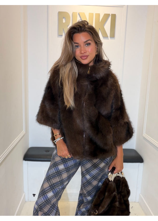 Cozy Obsession Faux Fur Jacket Coffee 41054-16