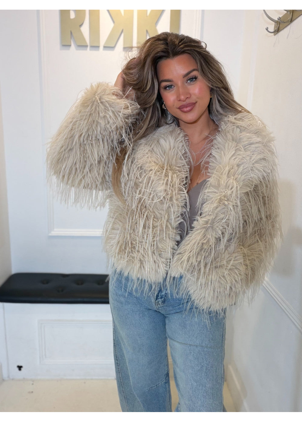My Favorite Faux Fur Jacket Creme 39206
