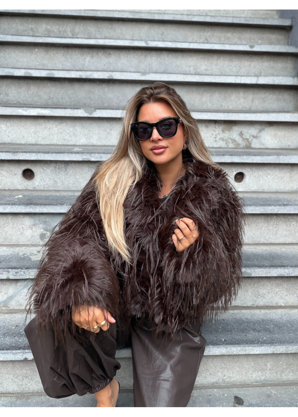 My Favorite Faux Fur Jacket Chocolate 39206