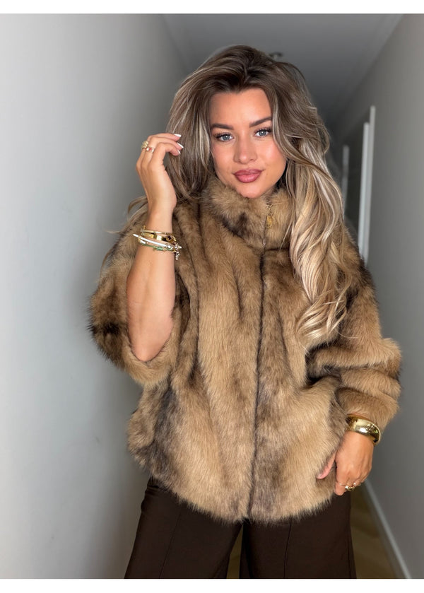 Cozy Obsession Faux Fur Jacket Camel 41054-13