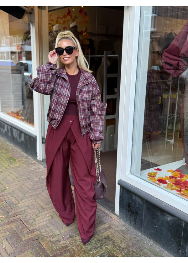 Handle It Checked jacket Burgundy 51096