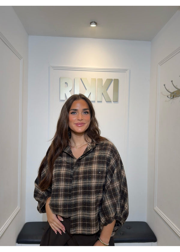 Cozy check blouse brown 2023472