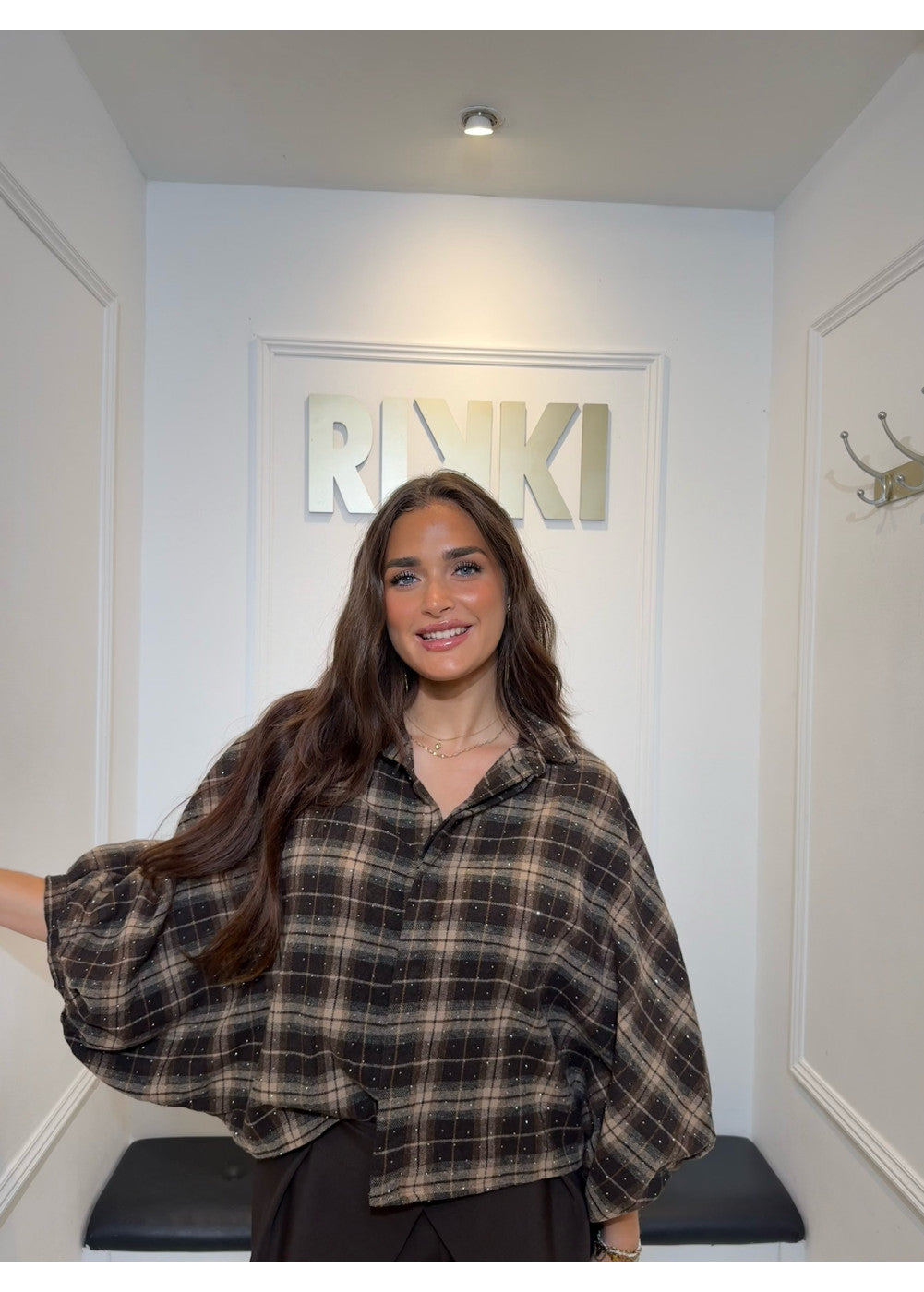 Cozy check blouse brown 2023472